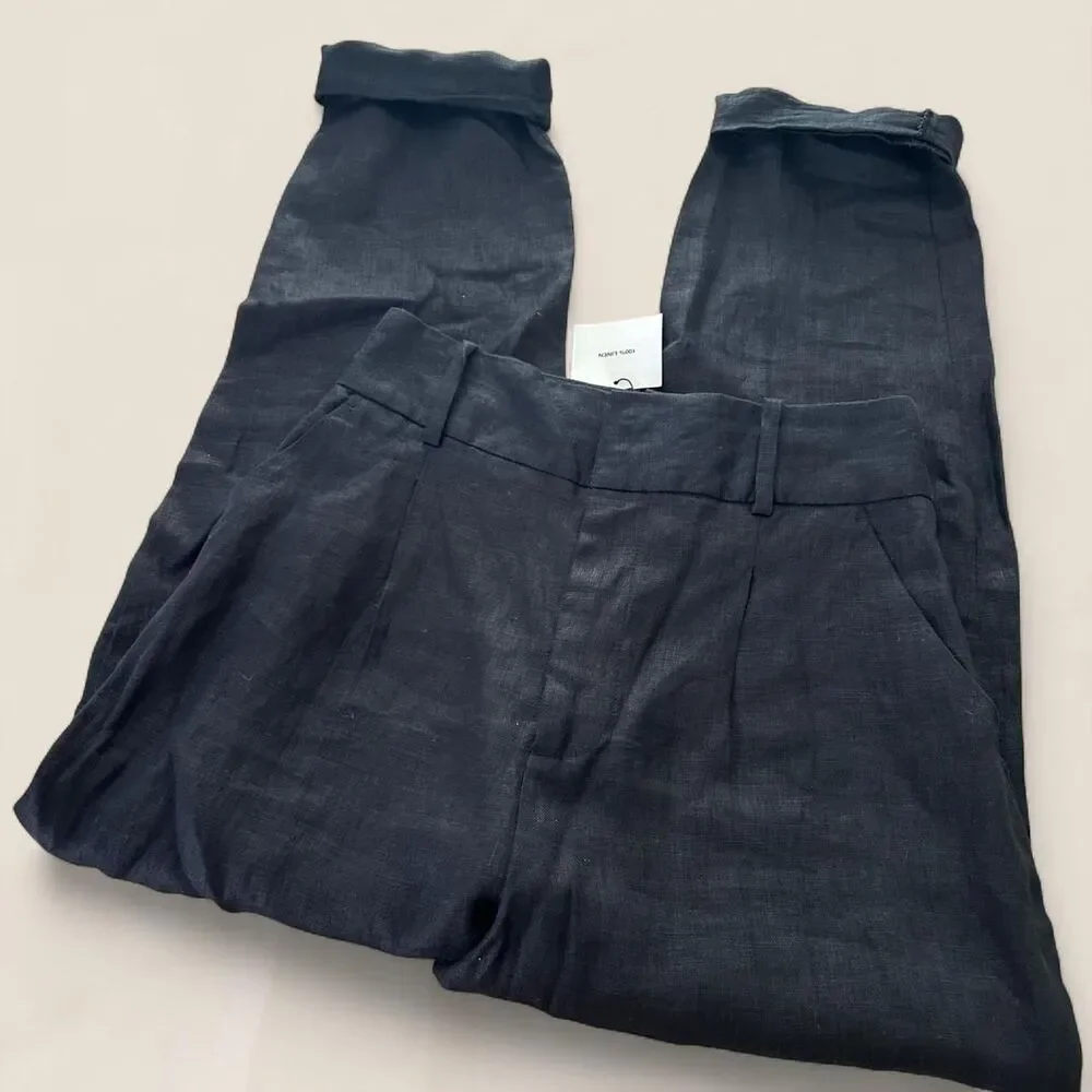 zara black linen trousers | xs new high waist tapered clean girl coastal